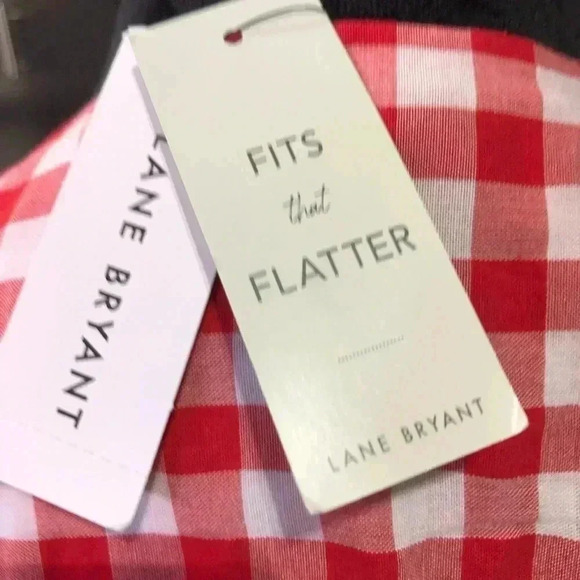 Lane Bryant Fit & Flatter Gingham Red/White V-neck Long Sleeve tie waist wrap - Picture 8 of 11